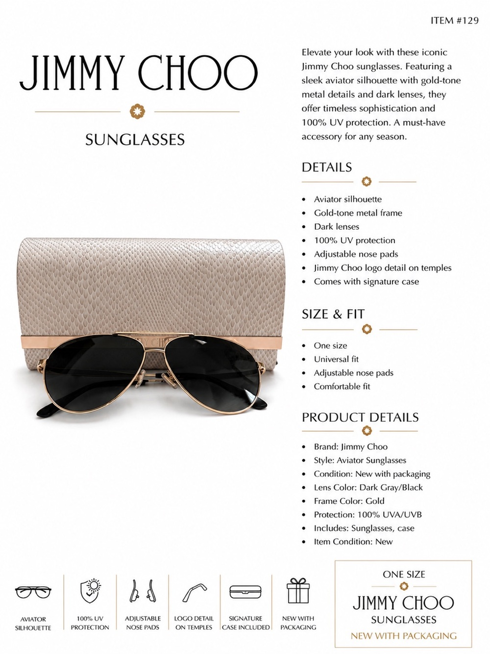 Jimmy Choo Gold Frame Sunglasses with Dark Lenses